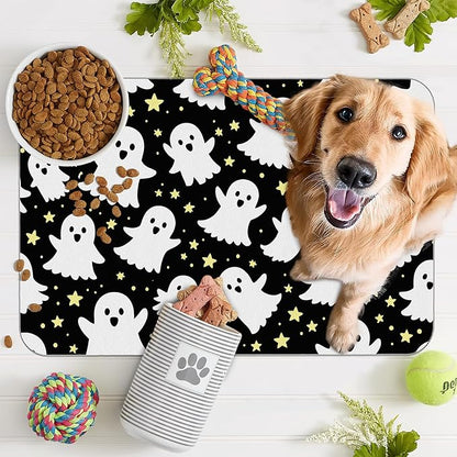 Halloween Pet Feeding Mat, Ghosts Absorbent Quick-Dry Cat Dog Food and Water - Image 7