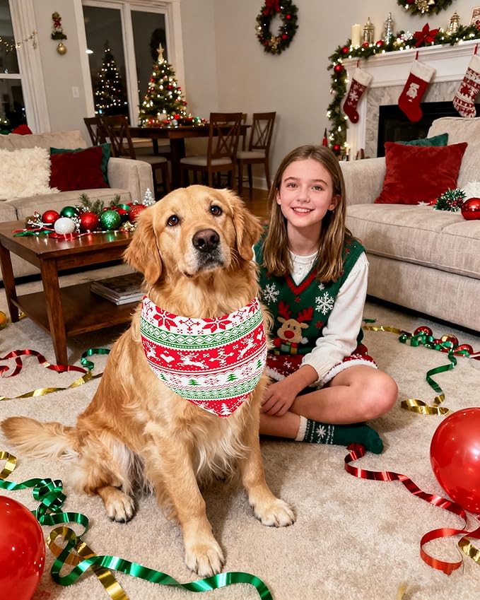PET SHOW 50 Pack Christmas Big Dog Bandanas Bulk XL Washable Happy New Year - Image 7