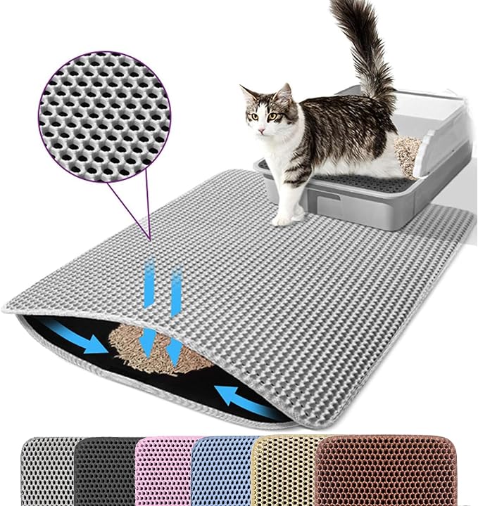 Jumbo Cat Litter Mat, 46x26 Inches Double Layer Honeycomb Litter Trapping Mat by Petinstinct
