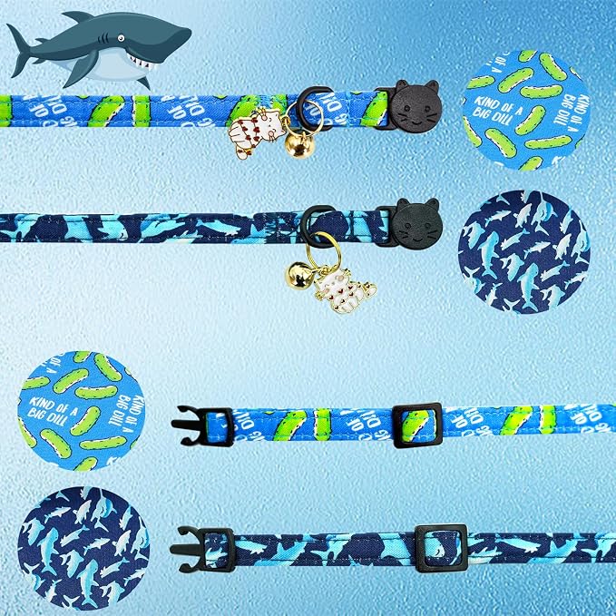 Elegant little tail 2 Pack Cat Collar-Shark Print Cotton Breakaway Cat Collars - Image 3