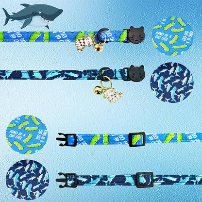 Elegant little tail 2 Pack Cat Collar-Shark Print Cotton Breakaway Cat Collars - Image 3