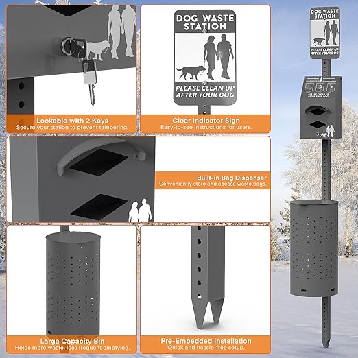 Dog Waste Station Outdoor, Pet Waste Disposal Station Rustproof Aluminum - Image 9