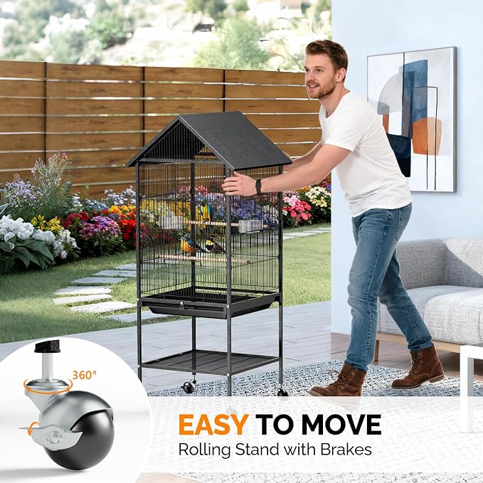 VINGLI Bird Cage with Rolling Stand - Image 4