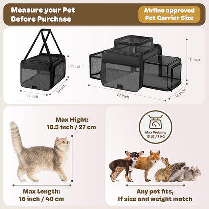 Top and 2 Sides Expandable Cat Carrier 17x11x11, TSA Airline Approved Dog - Image 4