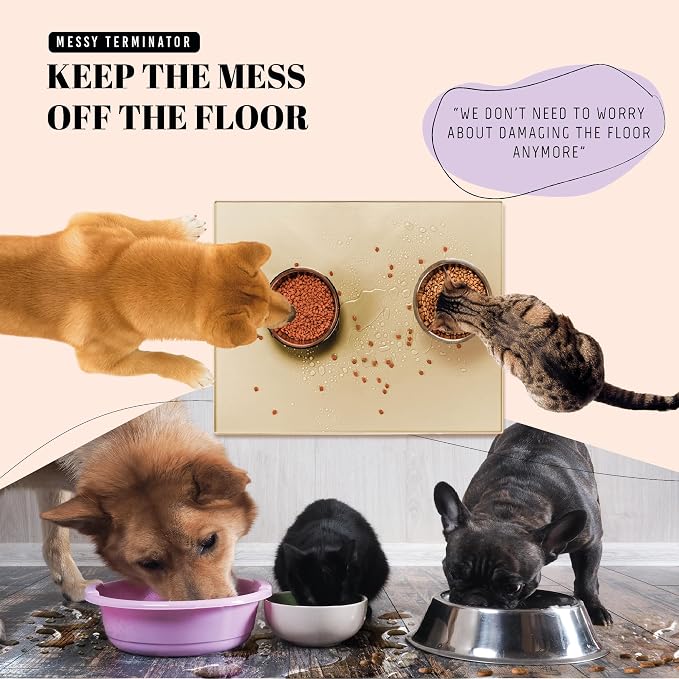 AVERYDAY 100% Waterproof Thicker Silicone Dog Food Mat, 0.63'' Raised Edge Bowl - Image 2