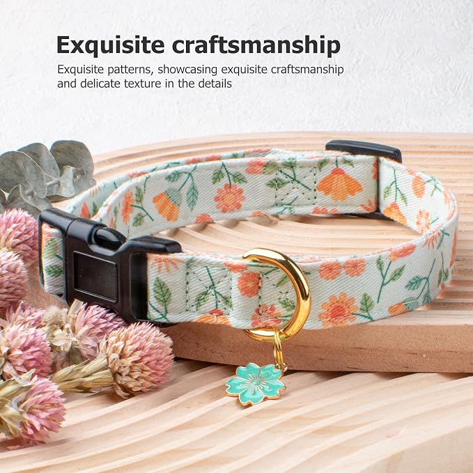 Cotton Handmade Dog Collar Cute and Distinctive Patterns Green Sunflower - Image 5