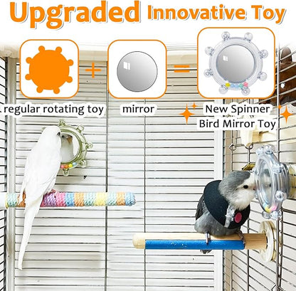 2Pcs Innovation Bird Toy with Hd Mirror, Spinner Rattle Parakeet Toy with - Image 2