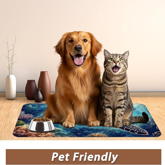 Turtle Dog Cat Food Mat, Coral Fish Absorbent Pet Feeding Mat - Image 6