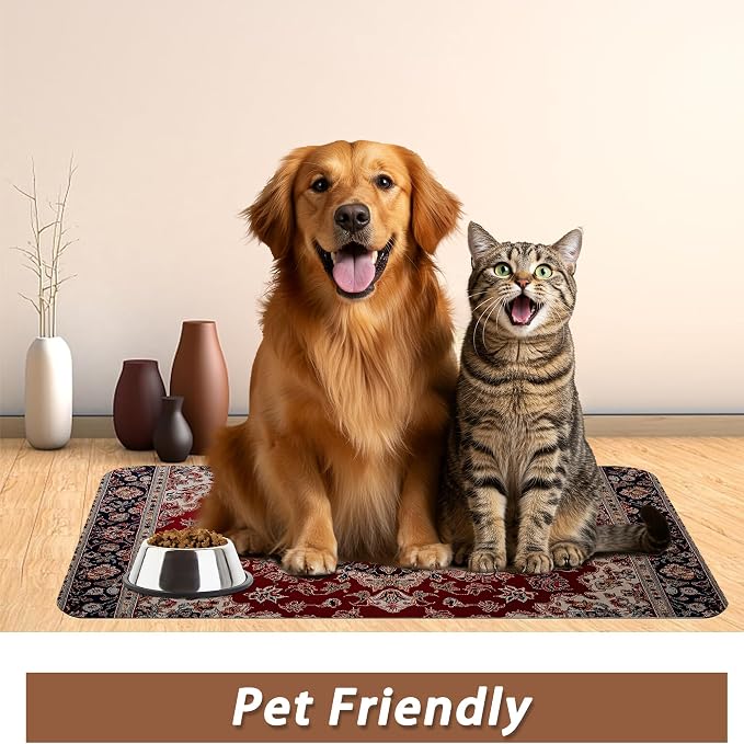 Vintage Carpet Boho Pet Feeding Mat, Absorbent Quick-Dry Cat Dog Food and Water - Image 6