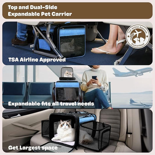 Top and 2 Sides Expandable Cat Carrier 18x11x11, TSA Airline Approved Dog - Image 2