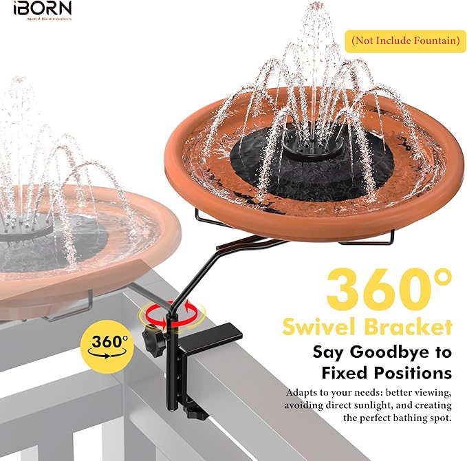 iBorn Bird Bath for Outside, Deck Mounted Bird Bath 12in，Birds Baths for - Image 6