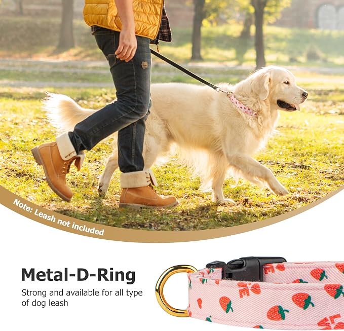 Cotton Handmade Dog Collar Cute and Distinctive Patterns Pink Strawberries - Image 6