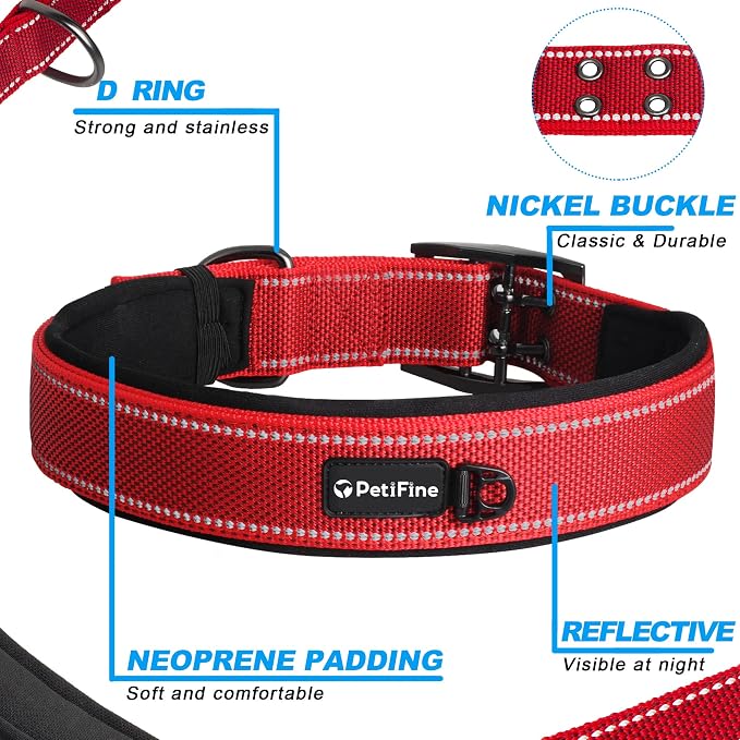 PetiFine Dog Collar for Large Dogs, Neoprene Padded and Adjustable, Reflective - Image 3