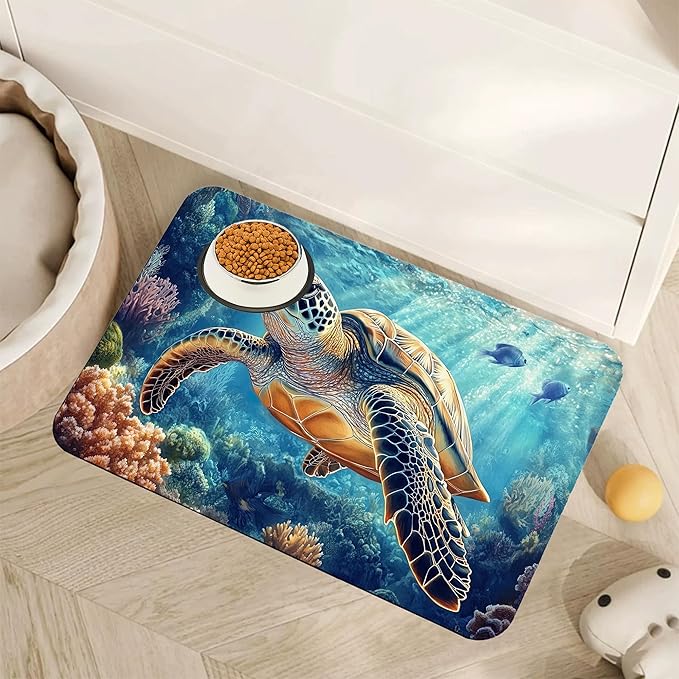 Turtle Dog Cat Food Mat, Coral Fish Absorbent Pet Feeding Mat by Unknown
