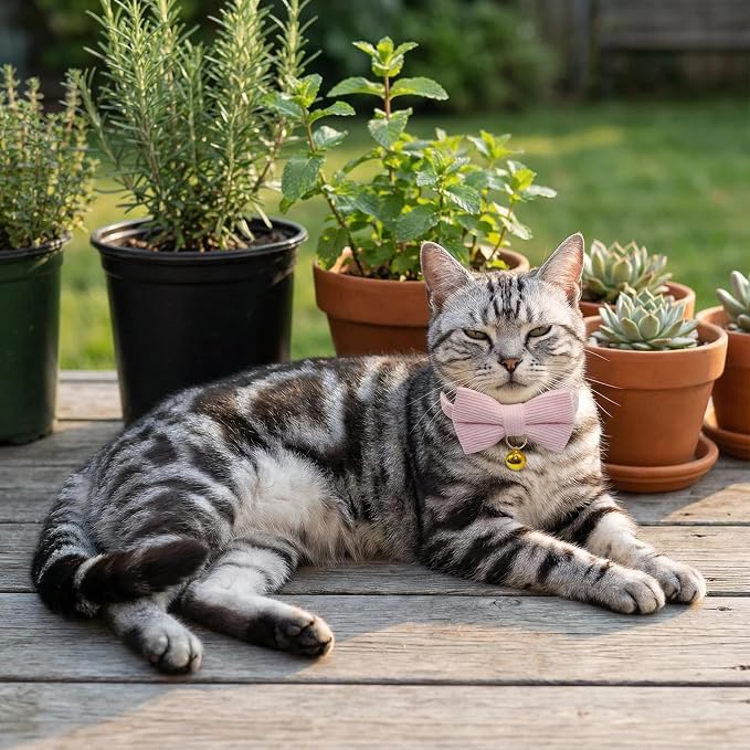 THAIN Cat Collar with Bow Tie and Bell, Breakaway Adjustable Cute Soft Corduroy - Image 5