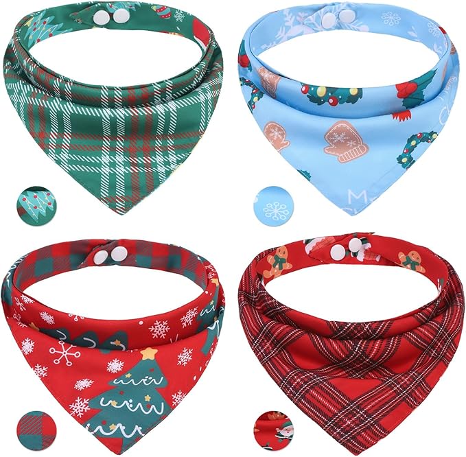 PAWCHIE Christmas Dog Bandanas 4 Pack, Reversible Dog Party Triangle Scarf Bibs by PAWCHIE