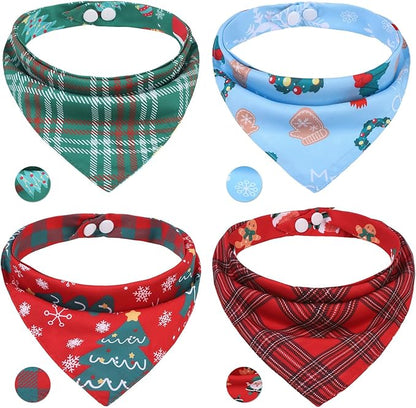 PAWCHIE Christmas Dog Bandanas 4 Pack, Reversible Dog Party Triangle Scarf Bibs by PAWCHIE