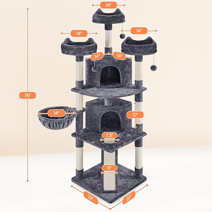 Yaheetech 76in Cat Tree Multi-Level Cat Tower - Image 2