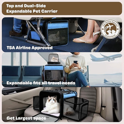 Top and 2 Sides Expandable Pet Carrier 17x11x9.5, TSA Airline Approved Small - Image 2