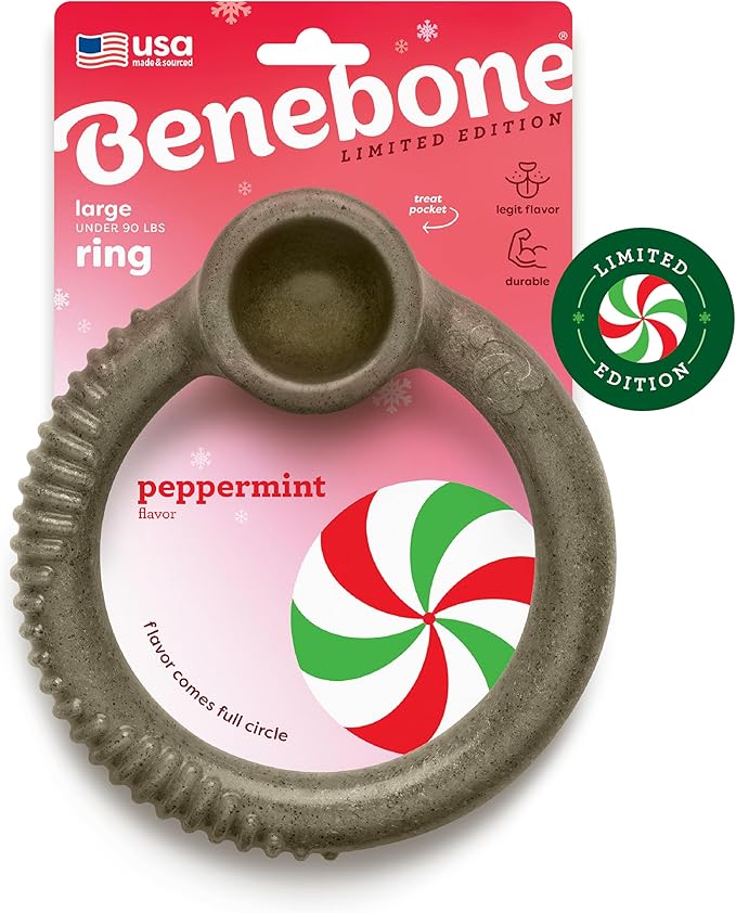 Benebone Peppermint Ring – Limited Edition Holiday Flavor, Durable Chew Toy by Benebone