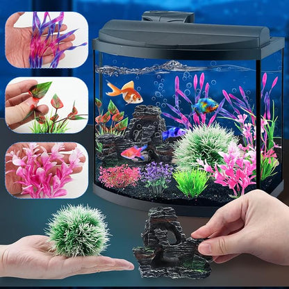 Fish Tank Accessories, Aquarium Fish Tank Plastic Plants and Cave Rock - Image 3