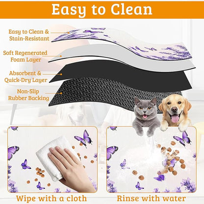 Pet Feeding Mat, Lavender Butterfly Absorbent Dog Cat Food Mat Purple Dog Mat - Image 5