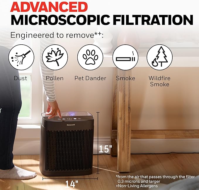 Honeywell HEPA Air Purifier for Home, 938 Ft² Rooms in 1 Hour, Turbo Clean - Image 2