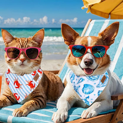 JarThenaAMCS 2Pcs Sea Dog Bandana Summer Ocean Animal Theme Triangle Pet Scarf - Image 6
