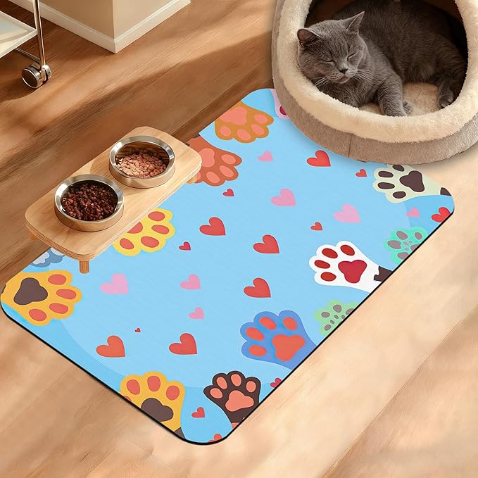 Pet Feeding Mat, Dog Paws Absorbent Dog Cat Food Mat Cute Cat Dog Mat by Unknown