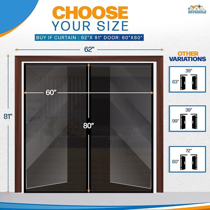 Magnetic Closure Screen Door for 62"x81" French Door Sliding Door Pet and Dog - Image 5