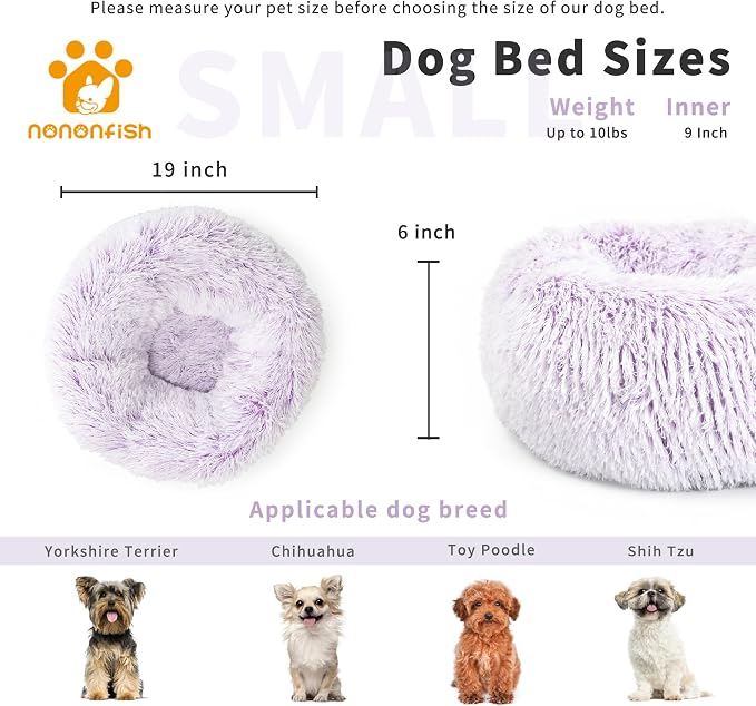 Calming Donut Dogs Beds for Small Dogs Washable, 19inch Fluffy Round Puppy Bed - Image 2