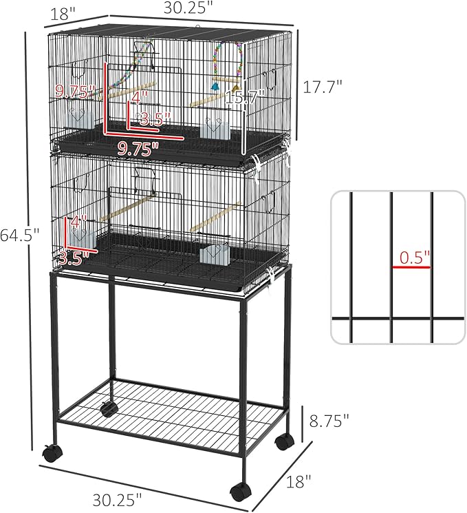 PawHut Double Stackable Bird Cage - Image 7