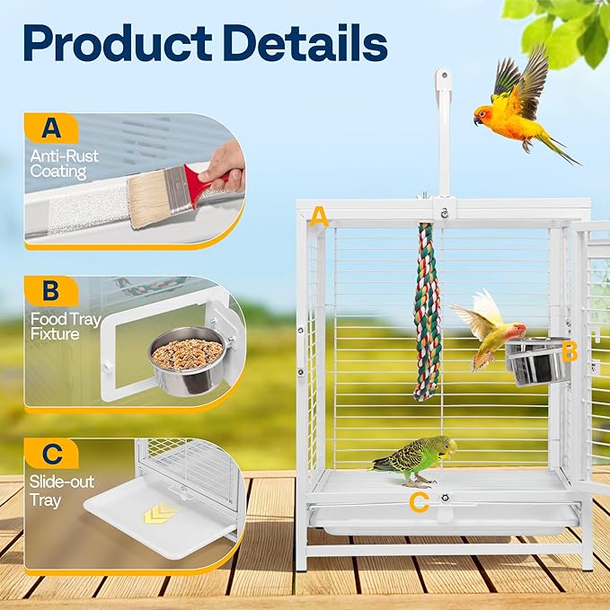 VIVOHOME 19 Inch Wrought Iron Bird Travel Carrier Cage - Image 5