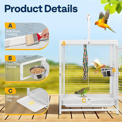 VIVOHOME 19 Inch Wrought Iron Bird Travel Carrier Cage - Image 5