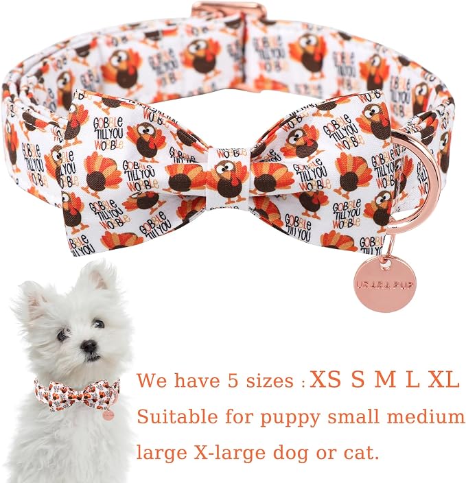 Thanksgiving Dog Collar with Bow Tie, Turkey Cotton Bowtie Collar - Image 2