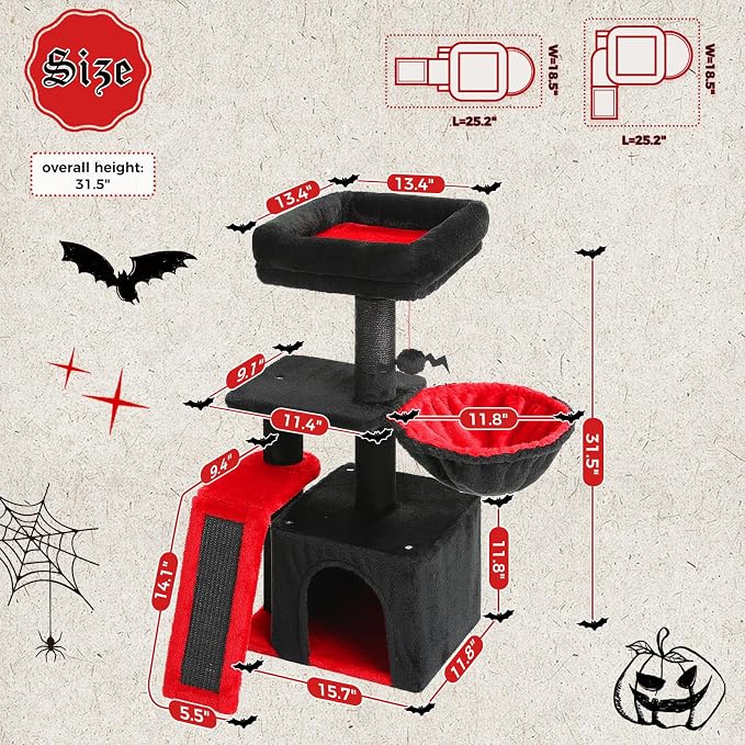 PETEPELA Gothic Cat Tree Tower for Indoor Cats, 31.5'' Small Cat Tower Condo - Image 3