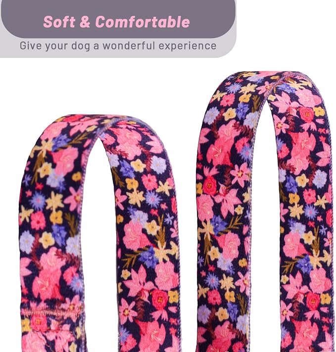 QQPETS Adjustable Soft Dog Collar: Print Flower Pink Multicolor Cute Patterns - Image 4
