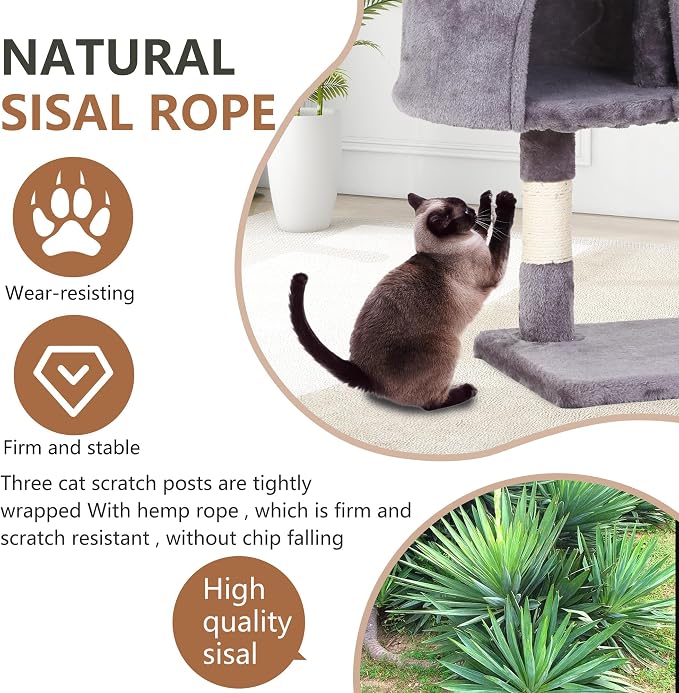 FDW | 36" Cat Tree Tower | Light Gray | Multi-Level Indoor Activity Center - Image 3