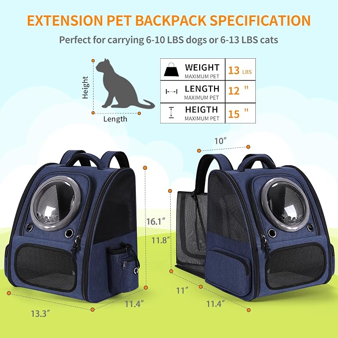 Bubble Cat Backpack Carrier, Expandable Cat Carrier Backpack, Breathable Pet - Image 2