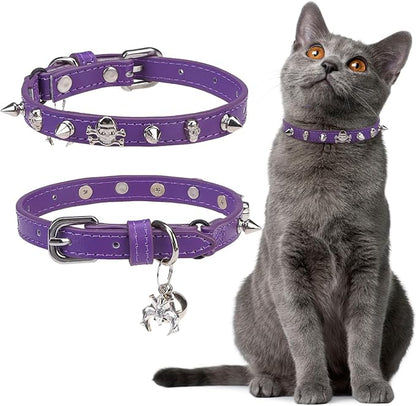 EXPAWLORER Leather Cat Collar for Girl Boy- Adjustable Pet Collar by EXPAWLORER