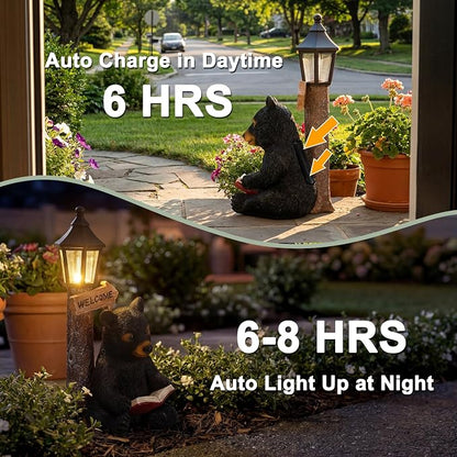 Lyeasw Garden Statues Bears, Solar Reading Bear Statue - Image 7