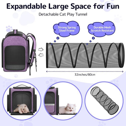 Cat Backpack Carrier with Detachable Play Tunnel, 2 in 1 Cat Tunnel Backpack - Image 2