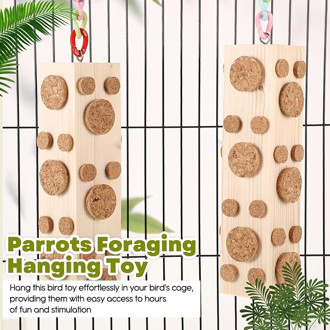 Skyygemm 2 Pcs Bird Parrot Chew Toys Wooden Foraging Hanging - Image 5