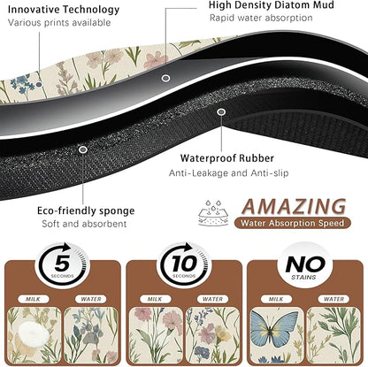 Wildflowers Dog Cat Food Mat, Vintage Botanical Garden Plants Herb Butterfly - Image 3