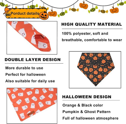 ADOGGYGO Halloween Dog Bandanas 2 Pack, Reversible Pumpkin Ghost Scarf - Image 5