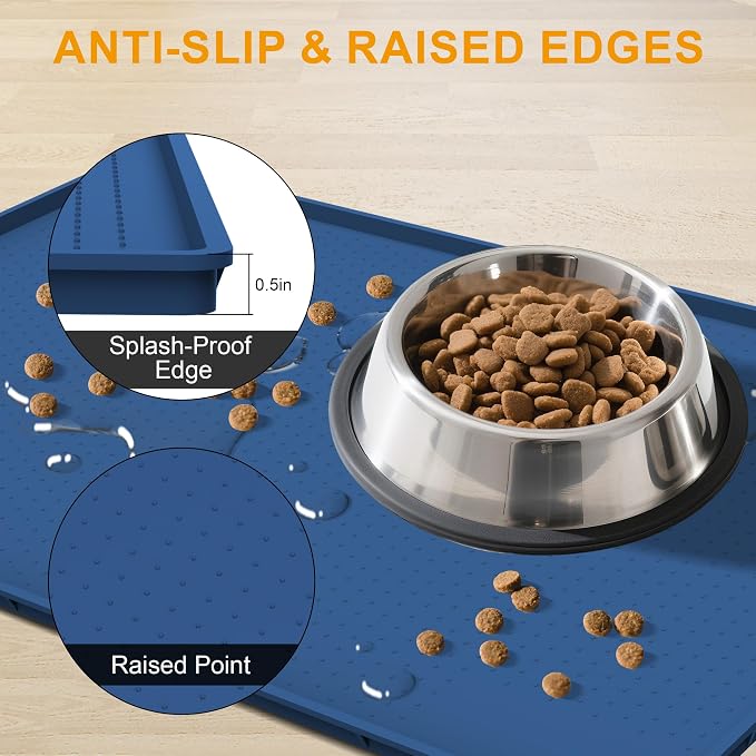Mofason Pet Food Mat Waterproof Dog Mat 24”x16” Large – 0.5” inch Raised Edge - Image 2
