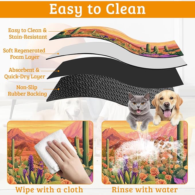 Pet Feeding Mat, Cactus Absorbent Dog Cat Food Mat Desert Dog Mat - Image 5