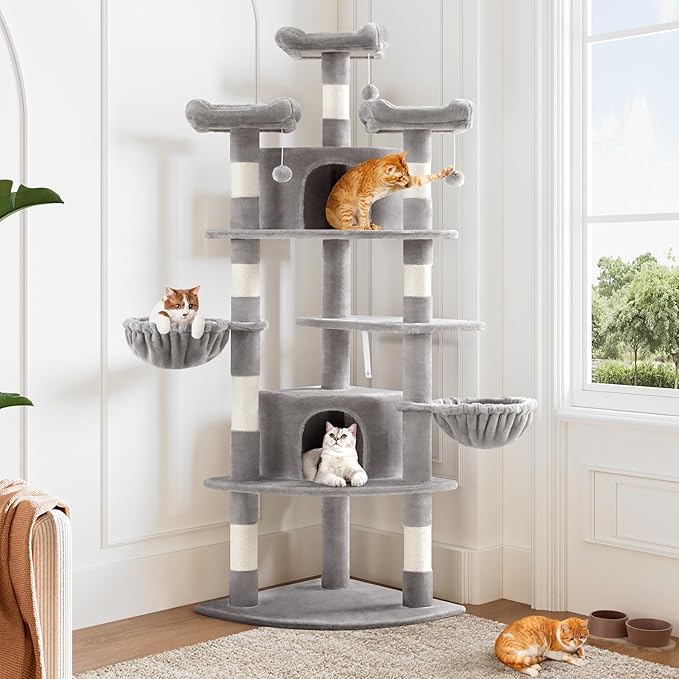 Allewie 73in Fan-Shaped Space-Saving Corner Cat Tower/Multi-Level Tall Cat Tree - Image 2