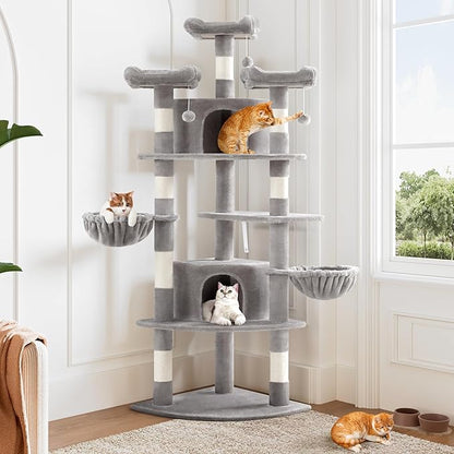 Allewie 73in Fan-Shaped Space-Saving Corner Cat Tower/Multi-Level Tall Cat Tree - Image 2