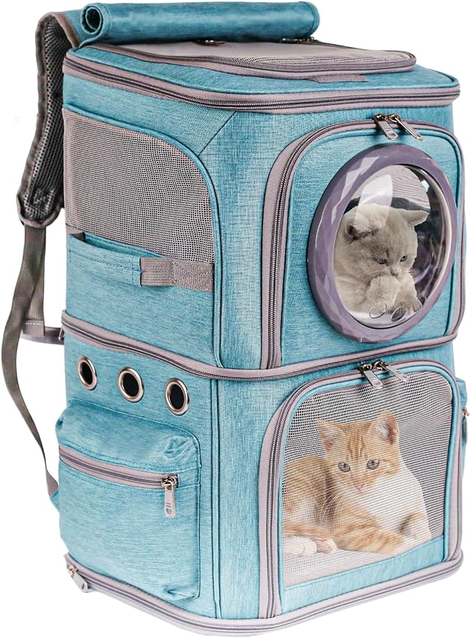 2-in-1 Pet Carrier Backpack for Two Cats or One Dog, Space Capsule Clear Bubble by halinfer